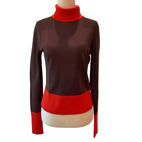 Rag & Bone Two Tone Color  Turtle Neck Ribbed Sweater Black & Orange Size XSmall - Picture 1 of 13